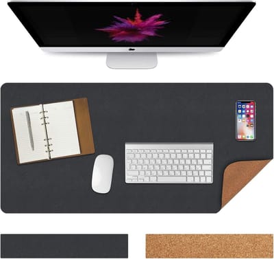 Dubbelzijdige Bureau Mat van Eco Kurk en Antislip Coating, 90 × 43 cm, Ideaal voor Thuis en Kantoor, Laptop Pad en Bureau Organizer (Zwart)