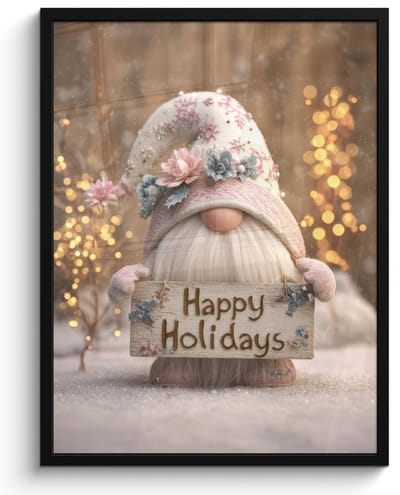 Poster in lijst - Fotolijst 60x80 cm - Posters - Kerst - Gnome - Bord - Kleurrijk - Posterlijst zwart - Decoratie - Wanddecoratie woonkamer - Muurdecoratie slaapkamer - Kerstversiering - Kerstdecoratie voor binnen - Kerstmis