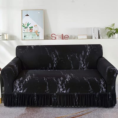1/2/3/4 Zits Stretch Bankhoes Elastische Bedrukte Bankhoes Met Rok Antislip Fauteuilhoes voor Woonkamer Hotel 1St Small black