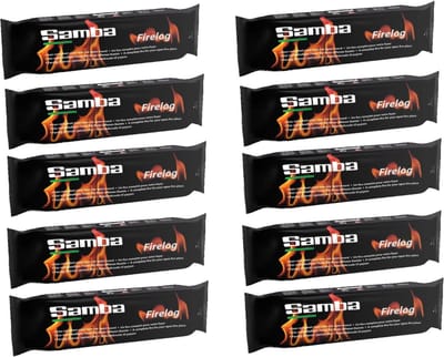 Samba Firelog | Haardblok - Natuurlijk Geperste Houtvezels met Paraffine - 1,1 kg. - 10 Stuks - Lange Brandduur - Binnen & Buiten Gebruik