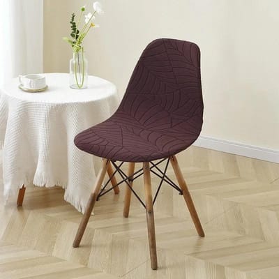 1 stuks Bladeren Jacquard Schelpstoelhoes Gebogen Stretch Stoelhoes Effen Kleur Elastische Eetstoelhoes Huis Hotel Banket black