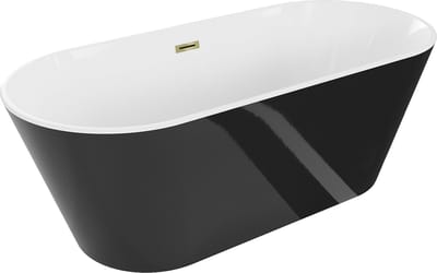 Mexen Flavia vrijstaande badkuip 150 x 75 , wit/zwart, gouden overloop - 54031507575-50