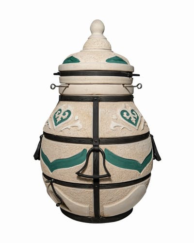 Tandoor Dastarkhan – Keramische houtgestookte buitenoven, verticale Kamado voor vlees, groenten en brood – Met 12 XL-spiesen & accessoires – 8 cm dikke wanden voor perfecte warmteopslag – 113 cm – 204,5 kg - 125L