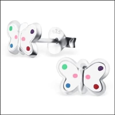 Aramat Jewels | Oorbellen | 925 Zilveren Vlinder Oorbellen 8mm Kinderen - Vlindertjes Oorstekers | Wit/Stippen-6x8mm | |8mm | Zilver | Kinderen | Verkleurd niet