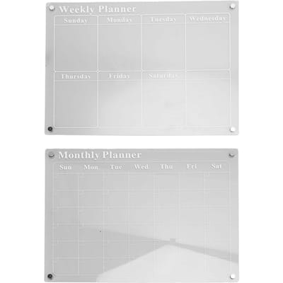 Maandelijkse en Wekelijkse Planbord Set Helder Acryl Droog Uitwisbaar Bord Schema Lijst Planner Kalender met 3 Kleuren Pennen white