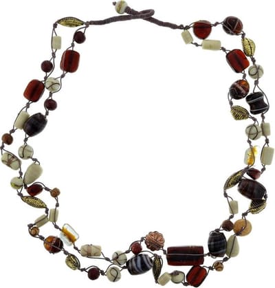 Behave - Lange bruine ketting met glas- en keramieken kralen 89cm