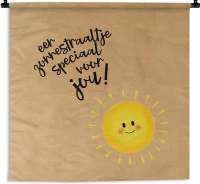 Wandkleed - Wanddoek - Beterschap - Spreuken - Geel - Zon - 180x180 cm - Wandtapijt