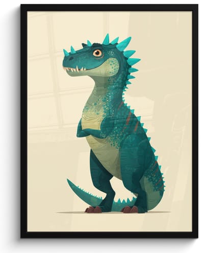 Poster in lijst - Fotolijst 60x80 cm - Posters - Dinosaurus - Turquoise - Stekels - Posterlijst zwart - Decoratie - Wanddecoratie woonkamer - Muurdecoratie slaapkamer