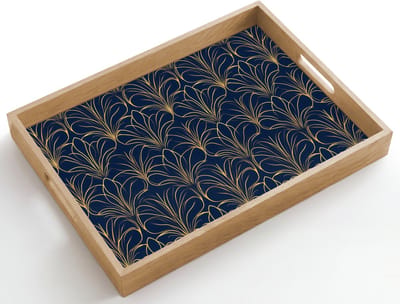 Dienblad hout 50x35 cm - Schootdienblad - Deco - Waaier - Blauw - Borrelplank rechthoek - Plateau dienbladen