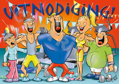 Ansichtkaart UITNODIGING - 25 stuks - Roland Hols - Sportschool - Vrolijke sporters