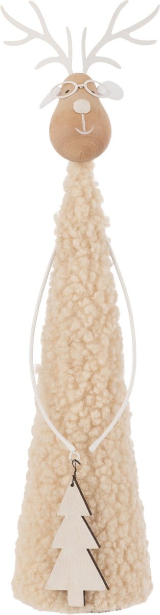 J-Line figuur Rendier deco teddy - metaal/hout - beige/naturel - large