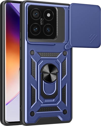MobyDefend Hoesje - Geschikt voor Xiaomi 14T Pro - Pantsercase Met Draaibare Ring - Blauw