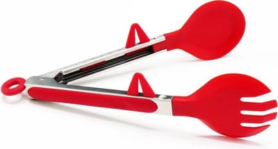 Doodadeals® Pro Spaghettitang - Rood / RVS - Lengte 26 cm - Pastatang - Serveertang - Keukentang - Opscheptang - Lepel en Vork