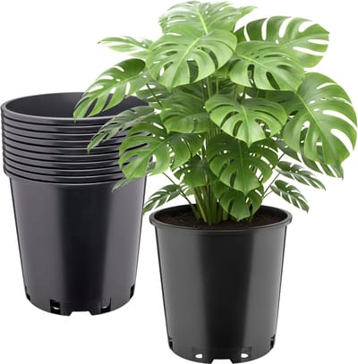 Garronda Set van 10 hoge ronde kunststof kweekpotten met drainagegaten (Zwart, Ø26 x 26 cm (12L)) GD-KW-RH