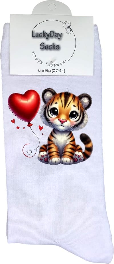 Tijger - Opkikkertje - Fantasie - Hartje - Liefde - Ballon - Grappige sokken - Valentijn cadeau - Verjaardag - Geluk - Grappige sokken - Leuke sokken - Vrolijke sokken - Kerst sokken - Vaderdag - Moederdag - Socks maken Happy - 37-44