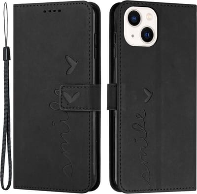 Coverup Hoesje - Geschikt voor iPhone 14 Hoesje - Coverup Smile Book Case - Zwart