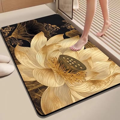 Badmat Antislip Absorberende Badkamermat Diatomeeënaarde Microvezel Badmat Zacht Sneldrogend 50 x 80 cm Geel en Goud en Zwart
