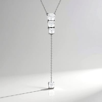 Cavill - Elegante Halsketting 925 Sterling Zilver met Platina - 4,485 ct Cambodjaanse Zirkonia - Achthoekige Asscher Slijpvorm - Dames Sieraad