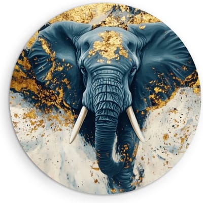 Saammp Muurcirkel Hout - Olifant met goud - Abstract - Dieren - Ø 90 - Wandcirkel - Wanddecoratie Cirkel - muurdecoratie Woonkamer - Slaapkamer decoratie - Rond Schilderij