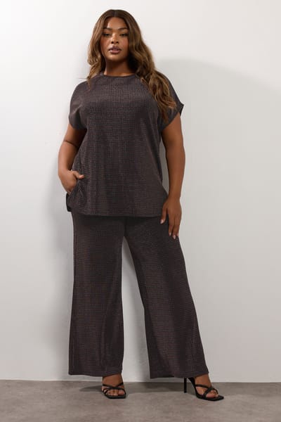 Yours Zwarte Metallic Wijde Broek Size 42