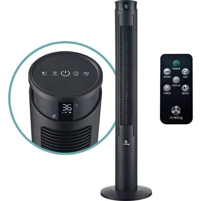 AirKing Torenventilator 117cm - Kolomventilator met Afstandsbediening - Ventilator staand met Timer - 3 Snelheidsstanden - Oscillatie & Dimbaar LED Scherm - Energiezuinig - Koelventilator voor Kamer - Zwart