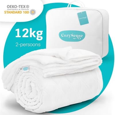 CozySense® Verzwaringsdeken 12 kg - 2-persoons - Weighted Blanket - Zwaartedeken met GLASS-Flow® Drukverdeling - Inclusief Wasbare Hoes - 200x200 cm - Wit