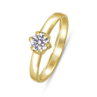 Lucardi Dames ring met zirkonia - Ring - Cadeau - 14 Karaat Goud - Geelgoud