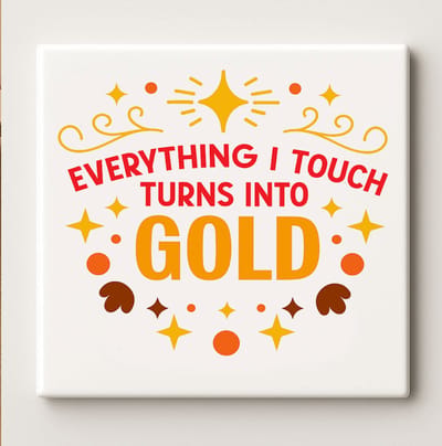 Everything I Touch Turns Into Gold Motiverende Tegel – 15x15 cm Inspirerende Keramische Wandtegel – Positieve Quote Cadeau voor Thuis of Kantoor