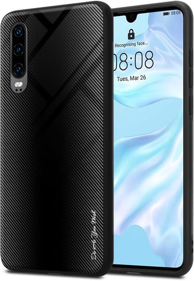 Cadorabo Hoesje geschikt voor Huawei P30 in OPAAL ZWART - Beschermhoes gemaakt van TPU silicone Case Cover en achterkant van gehard glas