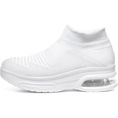 Baskets pour femmes Chaussures à enfiler Chaussures à plateforme pour femmes Décontractées Respirantes Chaussures chaussettes Coussin d'air Extérieur Chaussures vulcanisées pour femmes Souples Nouvelles 35 blanc