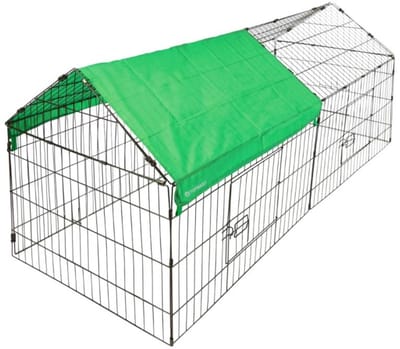 Kippenren Verzinkt Staal XL - Zilver - Kippenhok met Cover - Ren voor Kippen met Afdekcover Zonnescherm - 220 x 103 x 85 CM