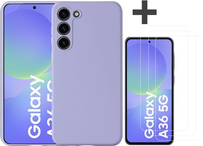 Hoesje geschikt voor Samsung Galaxy A36 hoesje zacht siliconen met 3 Stuks gehard glas Screenprotectors- Arara backcover - Lila