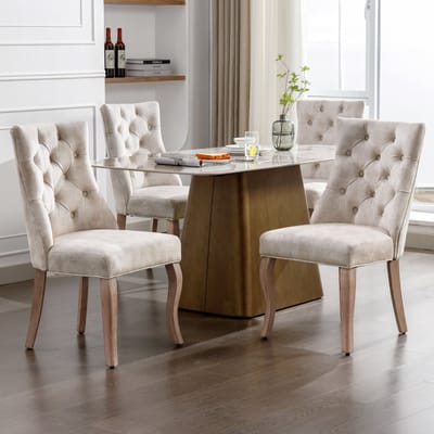 Welltin - Set van 4 eetkamerstoelen - Eettafelstoel - Eetkamerstoel - Keukenstoel - Stoel - Fluweel - 51x51x97 cm - Lichtbeige