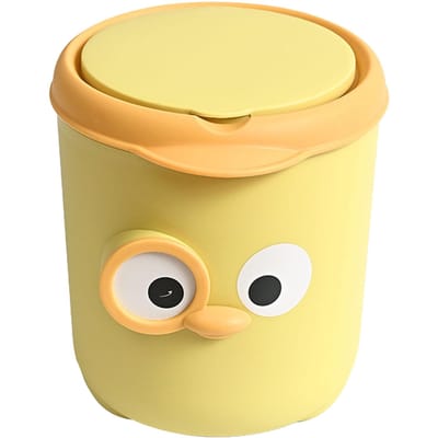 Mini Prullenbak met Deksel Schattig Cartoon Ontwerp Plastic Aanrecht Prullenbak met Deksel voor Tafel geel