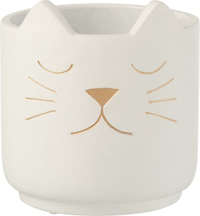 J-Line bloempot Kat voor binnen - cement - wit/goud - medium - Ø 16 cm
