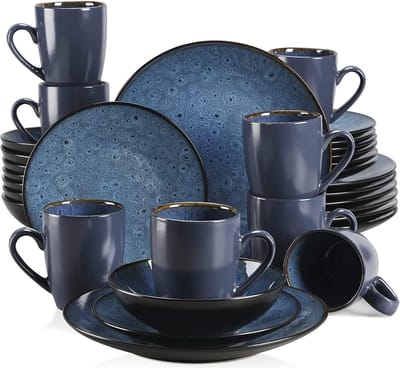 Luxe Serviesset – 32 delig – 8 persoons – Porselein - Bordenset – Dinner platen – Dessertborden - Kommen - Mokken - Schaaltjes - Blauw
