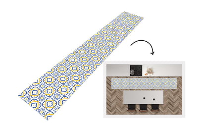 Keukenloper - Loper keuken - Bloem - Blauw - Geel - Tegels - Patronen - 300x50 cm - Keukenloper vinyl