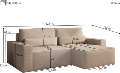 Ecksofa DENVER MINI aus Cord, Ottomane beidseitig montierbar Couch CInspireME Denver Mini Hoekbank - Slaapfunctie - 200x140 cm - Corduroy Stof - Zwart - Poso 135