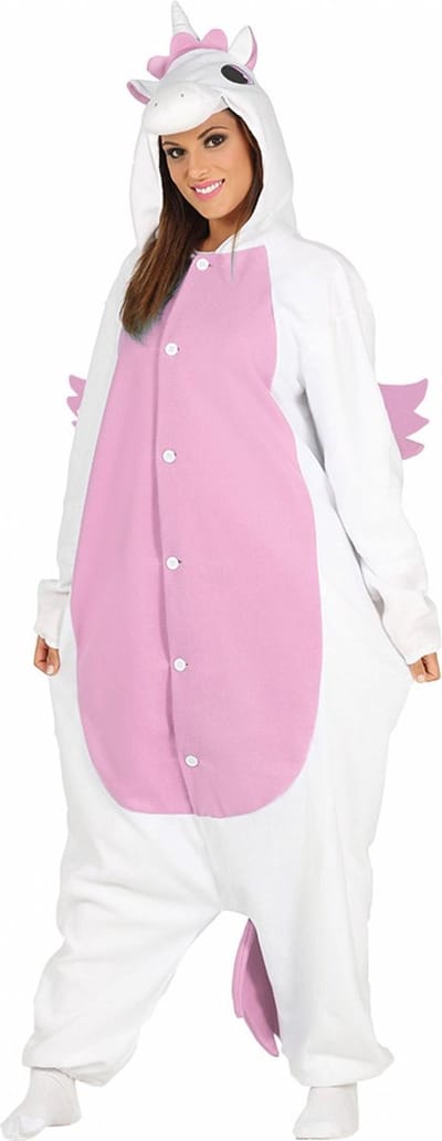 Fiestas Guirca - Onesie Unicorn (wit/ roze) - maat L (42-44) - Carnavalskleding - Carnaval - carnavalskleding 2027 - Carnaval kostuum