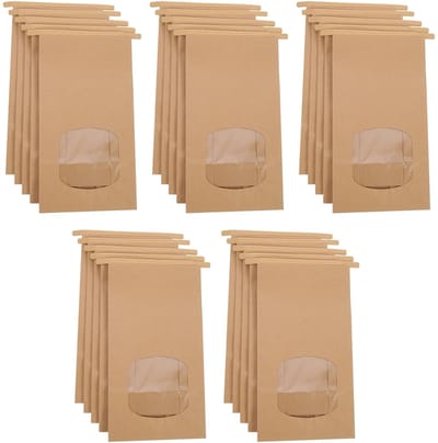 Dailygoods - 25 stuks bruine kraftpapieren zakken, sandwichpapieren zakken met transparant venster en afdichtingsdraad, oliebestendige broodzakken voor koekjes, snoep, koffiebonen (24,5 x 12 x 6 cm)