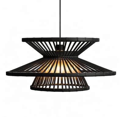 Groenovatie Bamboe Hanglamp - Handgemaakt - Zwart - ⌀60 cm