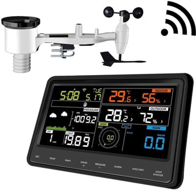 Weerstation Set - Weer Monitor - Weersvoorspelling Buiten - 7-in-1 Sensor - 100 Meter Bereik - Zwart