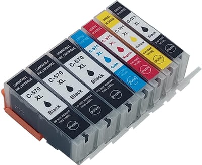 KATRIZ® Inkt PGI-570XL / CLI-571XL – 7-Pack XL – Huismerk met Chip| Geschikt voor Canon Pixma MG 5700 series/6800series/7700 series/TS5050 series/TS6050 series/TS8050 series/TS9050series