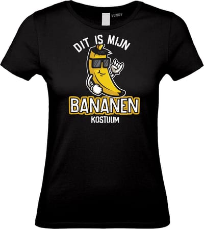 Dames t-shirt Bananen Kostuum | Carnavalskleding dames | Carnaval Kostuum | Foute Party | Zwart Dames | maat XS