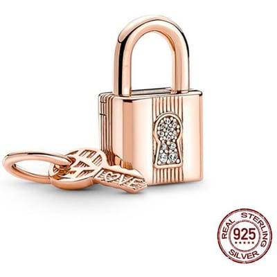 Kralen Koper Ambachtelijk Hangslot En Sleutel Bedels Passend Voor 3 Mm Authentiek Armband Ketting Vrouwen Handgemaakt Prachtige Sieraden Cadeaus beige