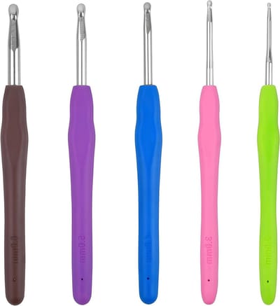 Set van 5 Haaknaalden 2mm tot 6mm met Kleurrijke Siliconen Handgreep - Ergonomische Haaknaalden voor Beginners en Liefhebbers van Haken
