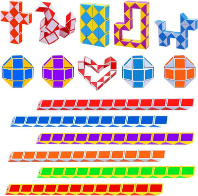 Mini Snake Cubes Set van 12 Stuks, 24 Blokken, Magische Twistspeelgoed voor Kinderen, Perfect voor Feestjes en Cadeaus in Diverse Kleuren