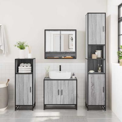 vidaXL - 3-delige - Badkamermeubelset - bewerkt - hout - grijs - sonoma - eikenkleur