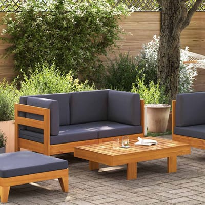 vidaXL - 2-delige - Loungeset - met - donkergrijze - kussens - acaciahout