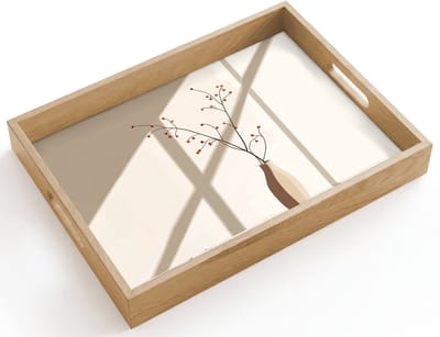 Dienblad hout 40x30 cm - Schootdienblad - Vaas - Takken - Bessen - Minimalistisch - Borrelplank rechthoek - Plateau dienbladen